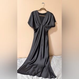 Zara Black Satin Dress with V-Neck Silhouette